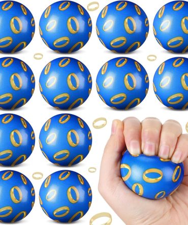 Soulchen12 PCS Blue and Golden Rings Stress Balls, Sensory Fidget Toys Gifts for Kids Birthday Party Favors Supplies, Goodie Bag Stuffers