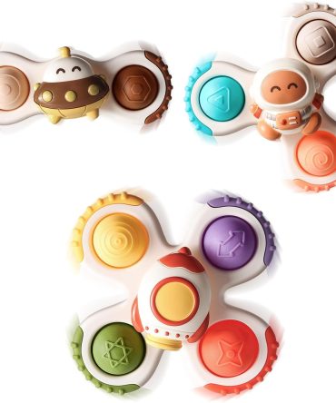 3PCS Pop Suction Cup Spinner Toys for 1 Year Old Boy Girl|Novelty Spinning Tops Toddler Stocking Stuffers|Baby Bath Toy for Kids Ages 1-3|1 Year Old Boy Christmas Birthday Gift for Infant