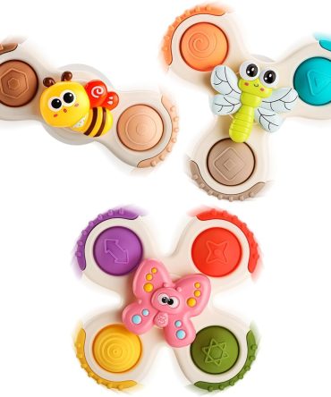 3PCS Pop Suction Cup Spinner Toys for 1 Year Old Boy Girl, Spinning Tops Toddler Stocking Stuffers|Baby Bath Toy for Kids