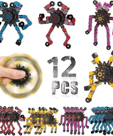 12 Pcs Transformable Fidget Spinners for Kids and Adults Stress Relief Sensory Toys for Boys and Girls Fingertip Gyros for Party Favors Goodie Bag Stuffers for Kids,Classroom Prize Stocking Stuffers