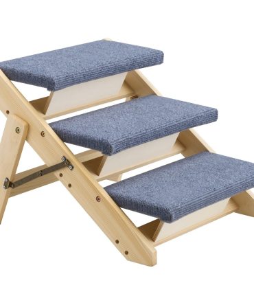 Wood Pet Stairs, 3-Step Dog Stairs for Beds, Sofa & Cars, 150lbs Load Capacity, Floded Flat Design, Stable & Sturdy Cat & Dog Step Ladder for Small Medium Large Older Pet Puppy Essentials