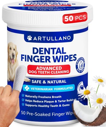 Dog Teeth Cleaning Wipes 50 Dog Dental Care Finger Wipes Disposable Finger Toothbrush for Removing Plaque and Tartar Buildup Oral Freshness Healthy Teeth and Gum Support with Coconut Oil
