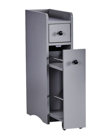 Gray particleboard with melamine veneer, 18*40*70cm, two-drawer, one-panel low cabinet with wheels and movable pull-out shelf, bathroom vanity