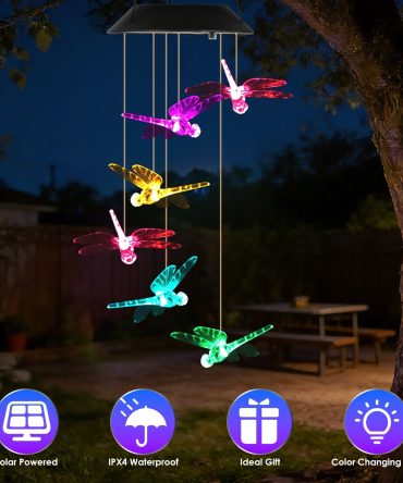 1Pc / 2Pcs Options -- Solar Dragonfly Wind Chimes 7 Color Changing Wind Chimes for Outside IPX4 Waterproof Outdoor Garden Yard Decor Spring Summer
