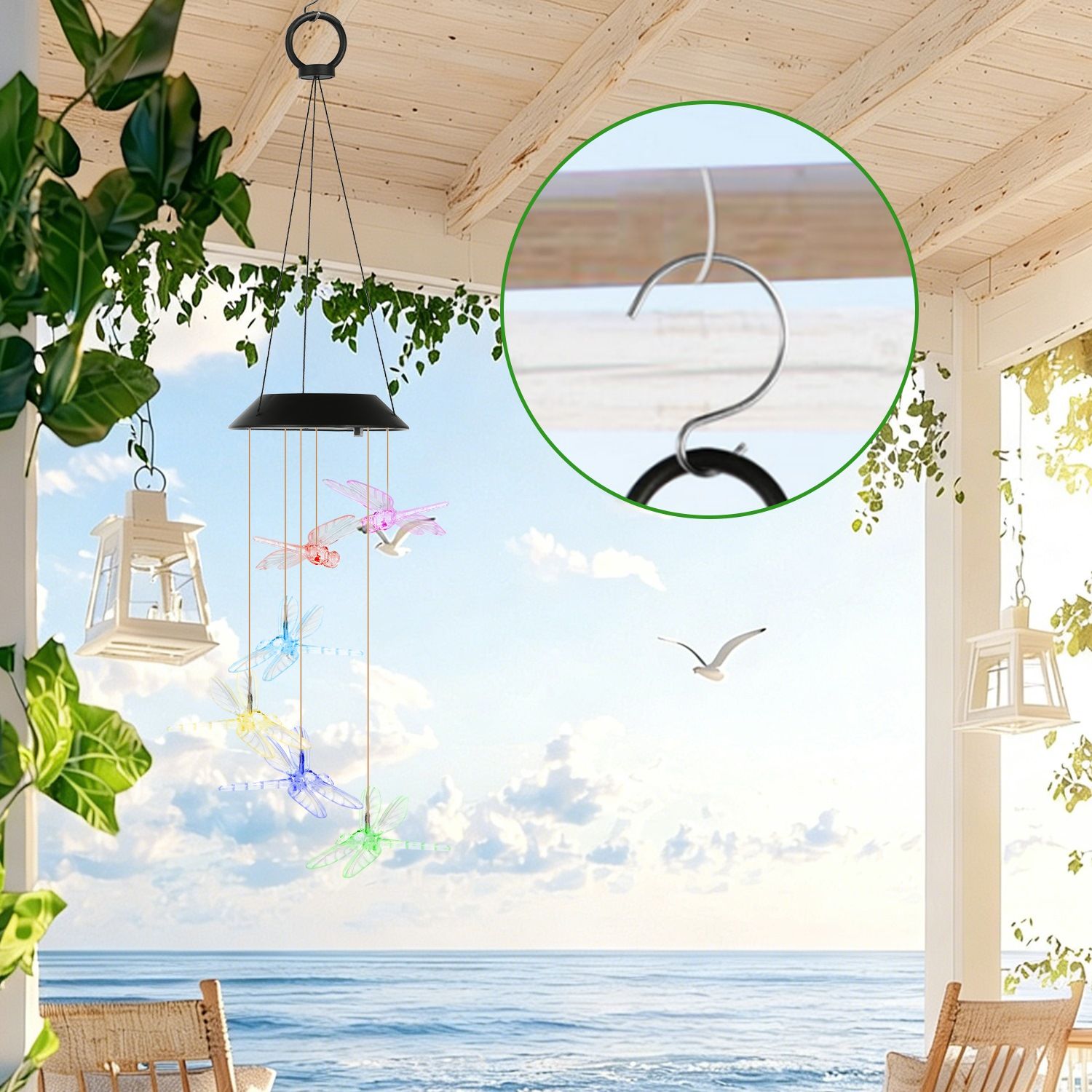 1Pc / 2Pcs Options -- Solar Dragonfly Wind Chimes 7 Color Changing Wind Chimes for Outside IPX4 Waterproof Outdoor Garden Yard Decor Spring Summer - Image 7