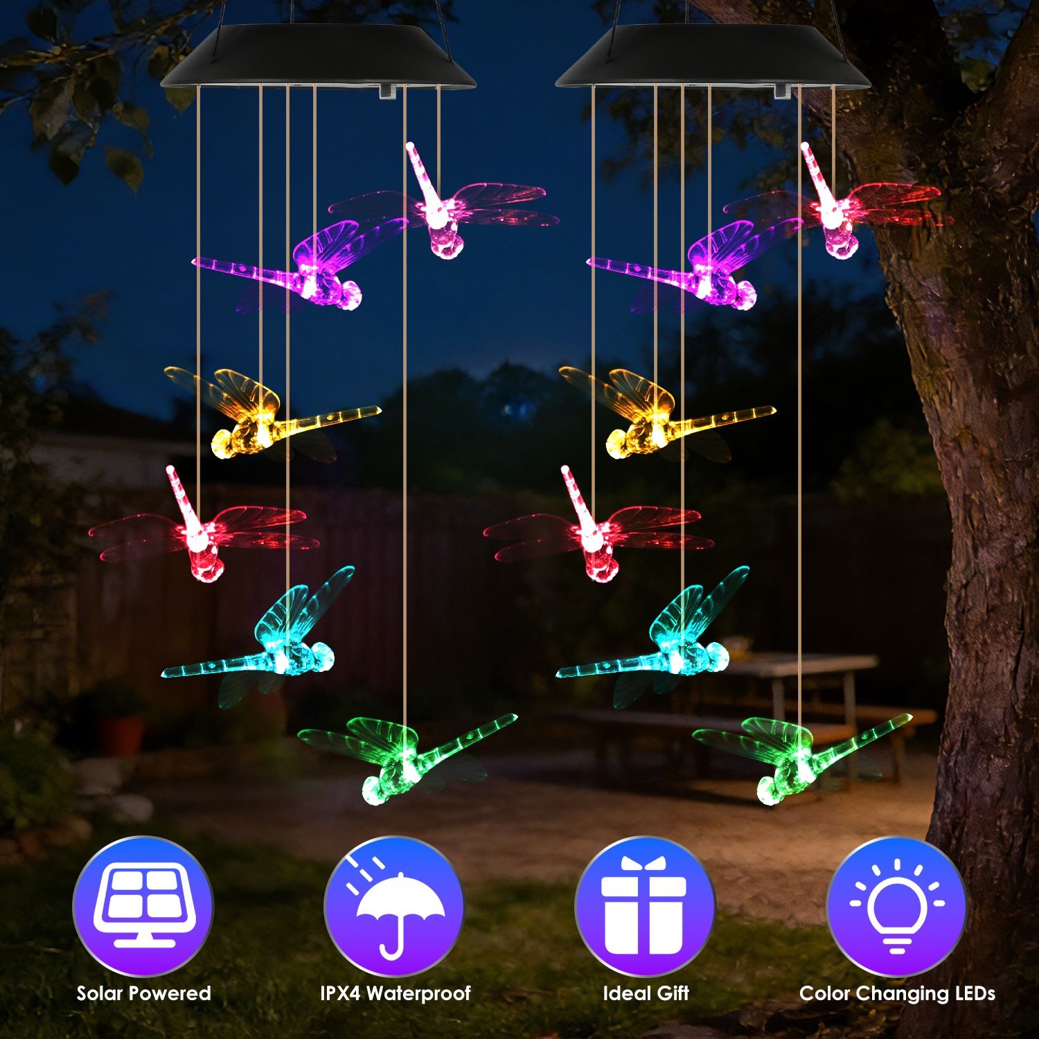 1Pc / 2Pcs Options -- Solar Dragonfly Wind Chimes 7 Color Changing Wind Chimes for Outside IPX4 Waterproof Outdoor Garden Yard Decor Spring Summer - Image 11