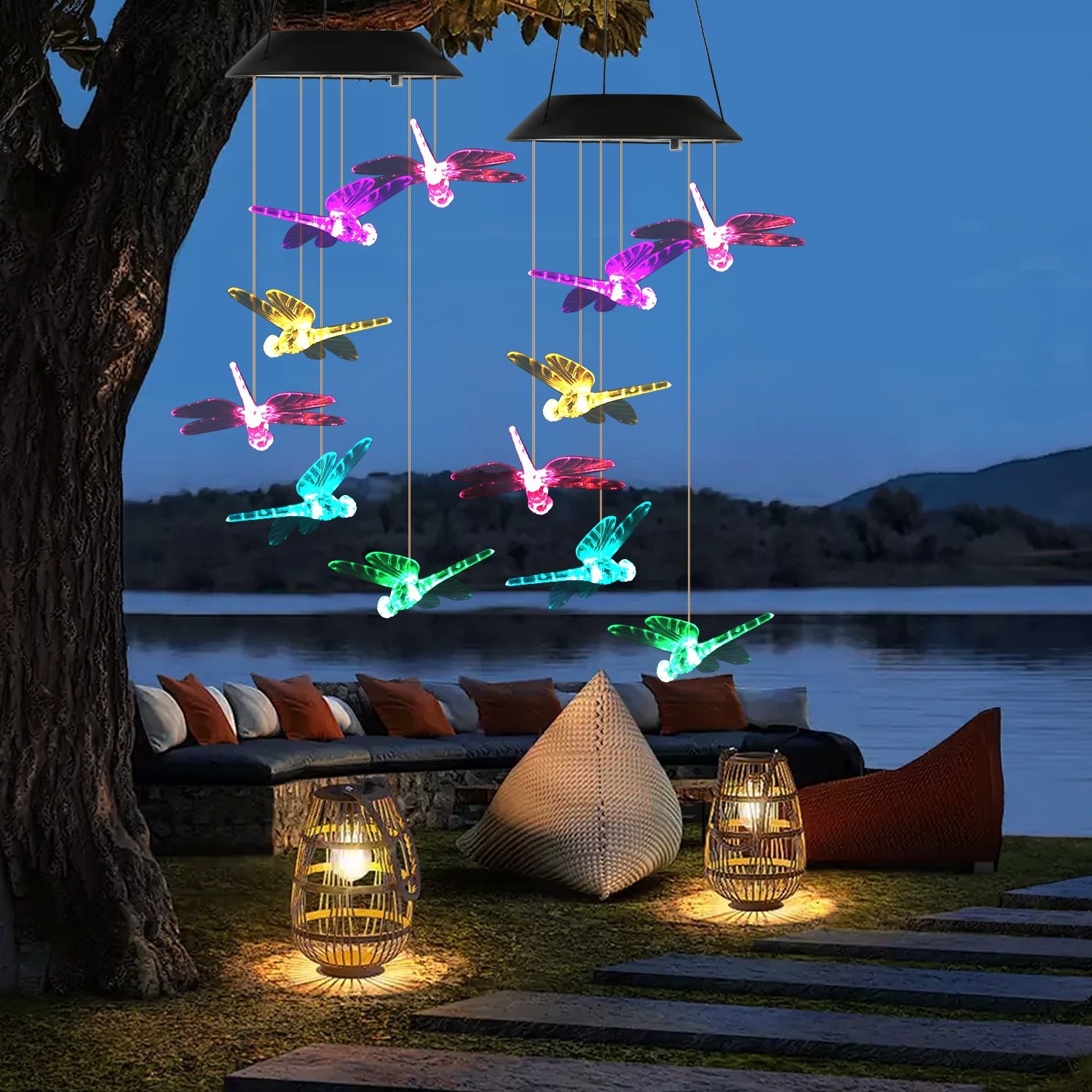 1Pc / 2Pcs Options -- Solar Dragonfly Wind Chimes 7 Color Changing Wind Chimes for Outside IPX4 Waterproof Outdoor Garden Yard Decor Spring Summer - Image 22