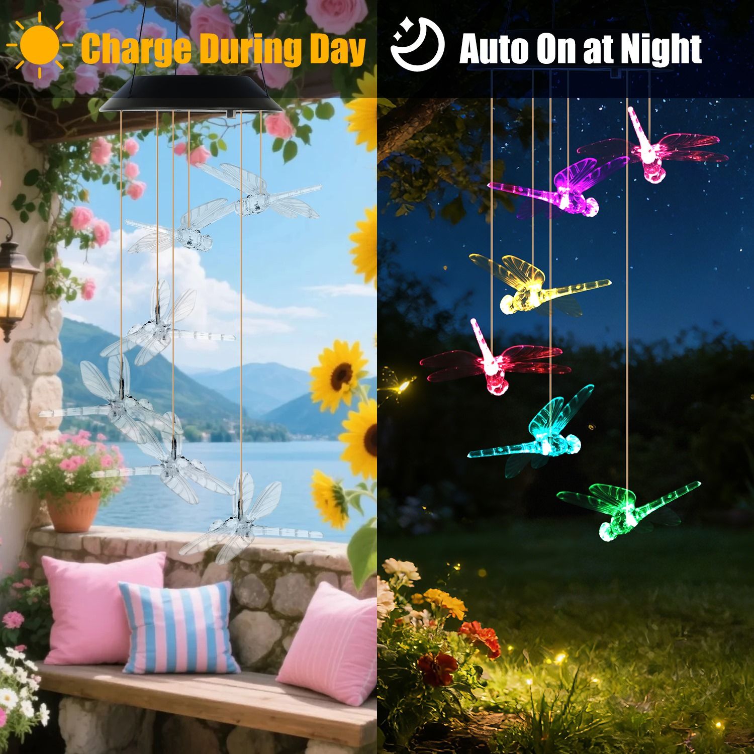 1Pc / 2Pcs Options -- Solar Dragonfly Wind Chimes 7 Color Changing Wind Chimes for Outside IPX4 Waterproof Outdoor Garden Yard Decor Spring Summer - Image 14