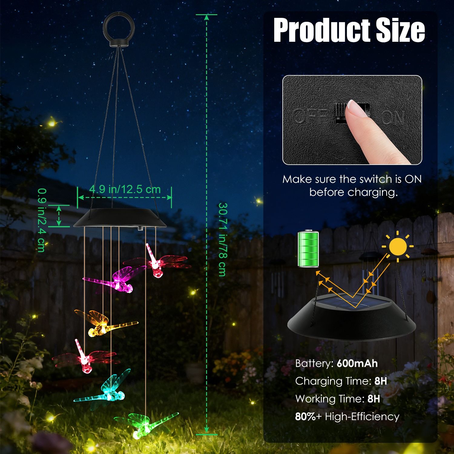 1Pc / 2Pcs Options -- Solar Dragonfly Wind Chimes 7 Color Changing Wind Chimes for Outside IPX4 Waterproof Outdoor Garden Yard Decor Spring Summer - Image 12