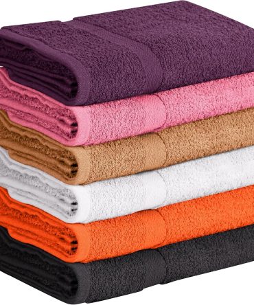 100% Cotton 6 Pack Bath Towel Set, Quick Dry, Super Absorbent, Light Weight, Soft, (27 x 54 Pack of 6) (27 x 54 6 Pack, Plum, Pink, Beige, Grey, White, Peach)