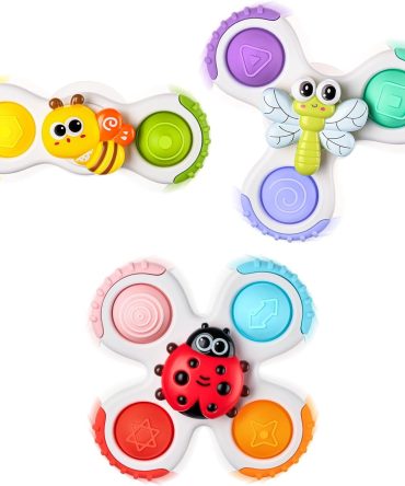 3PCS Pop Suction Cup Spinner Toys for 1 Year Old Boy Girl|Novelty Spinning Tops Toddler Stocking Stuffers|Baby Bath Toy for Kids Ages 1-3|1 Year Old Boy Christmas Birthday Gift for Infant