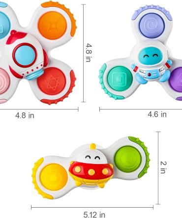 3PCS Pop Suction Cup Spinner Toys for 1 Year Old Boy Girl|Novelty Spinning Tops Toddler Stocking Stuffers|Baby Bath Toy for Kids Ages 1-3|1 Year Old Boy Christmas Birthday Gift for Infant
