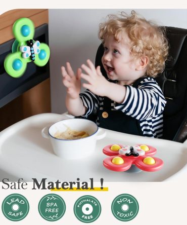 3PCS Suction Cup Spinner Toys for 1 Year Old Boy Girl|Spinning Top Infant Sensory Toys for Toddlers|1 2 Year Old Boy Christmas Birthday Gift|Baby Bath Toy Stocking Stuffers for Kids Ages 1-3