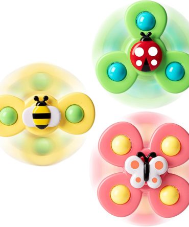 3PCS Suction Cup Spinner Toys for 1 2 Year Old Boys Spinning Toys Baby Toys 12-18 Months Sensory Toys for Toddlers 1-3 Easter Basket Stuffers Gifts for 1 Year Old Girls