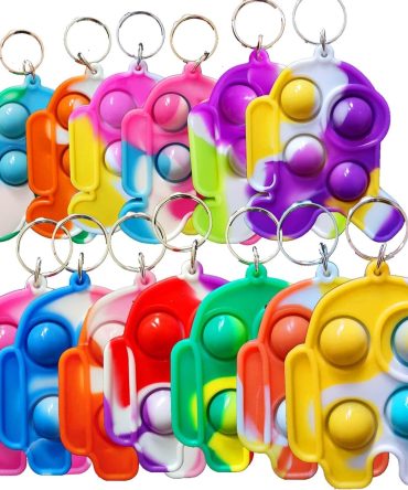 30 Packs Kids Christmas Valentine Party Favors and Classroom Students Gifts, Push Fidget Bubble Fidget Sensory Bulk Pop Keychain,Boys Girls Holiday Camp Small Rainbow Activities Prizes