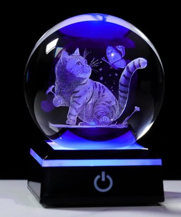 Crystal Ball - 3D Laser Cat Decor Glass Animals Red Bird Figurines Statue & Night Light