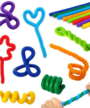 Silicone Sensory Sticks for Kids Adults, Textured Flexible Fidget Sticks Toys for Autism ADHD, Classroom Travel Anxiety Relief Toy, Christmas Stocking Stuffers Gift for Teens