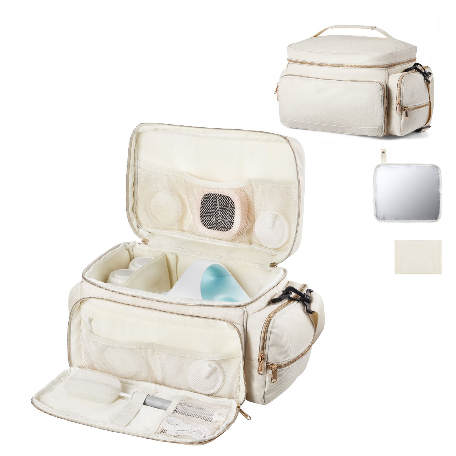 Breast Pump Bag, Breast Feeding Bag with Waterproof Mat, Fits for S1/S2, Pumping Accessories & Breastmilk Storage, Portable Pump Carrying Case for Work, Travel and Family Use, Beige - Image 3