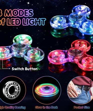 8 Pack Fidget Spinners for Kids 4-8-12, Christmas Goodie Bag Stocking Stuffers LED Light up Party Favors Sensory Fidget Toys Bulk for Kids Adults, Glow in the Dark Fidgets for Classroom Prizes