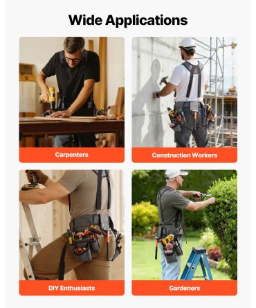 Tool Belt, 22 Pockets Tool Pouch with Suspenders for Men, Heavy Duty Adjustable Utility Belt Bag Suspenders for Electrician, Carpenter, Construction, Work Apron Organizer Waist Adjust 32 to 68in