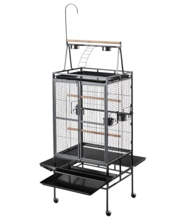 Bird Cage, 32.7 x 31.1 x 82.7 inch, Open Flat Top, Wrought Iron Bird Flight Cage with Perches, Slide-Out Tray, Plastic Feeders, for Cockatiel, Monk Parakeet, Amazon Parrot, African Grey Parrot