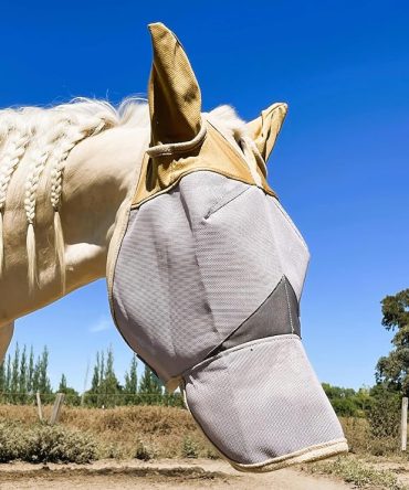 Fly Masks for Horses. Stops Sunburn, 70% Uv-Block. Breathable Fly Mask for Equines, Durable, Comfortable Fit for All-Day Protection. Horse Size, Fly Mask with Ears and Nose