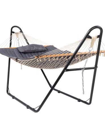 Hammock with Stand, Double-Barrel Hammock with Hammock Bed, Heavy Duty Adjustable Hammock Set for Outdoors, Patio, Yard, Garden, Gray