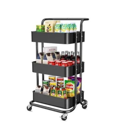 Rolling Trolley With Wheels Bathtub Manager Tolley Rolling Metal Tissue Trolley Handle -Black