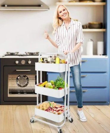 Rolling Cart with Wheels Bath Cart Organizer Cart Rolling Metal Tissue Cart Handle - White