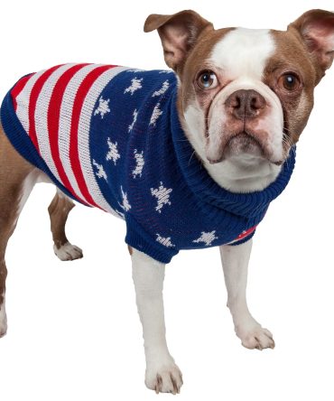 Patriot Independence Star Heavy Knitted Fashion Ribbed Turtle Neck Dog Sweater