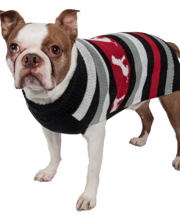 Dog Patterned Stripe Fashion Ribbed Turtle Neck Pet Sweater