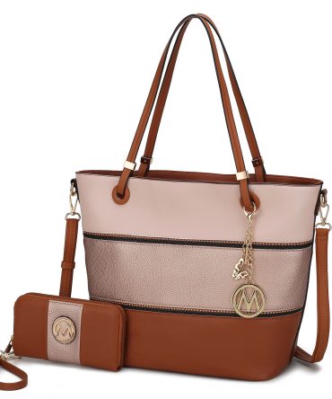 MKF Collection Vallie Color-Block Vegan Leather Women Tote Bag with Matching Wallet by Mia K