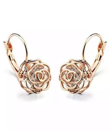 ROSE IS A ROSE 18kt Rose Crystal Earrings In White Yellow And Rose Gold Plating