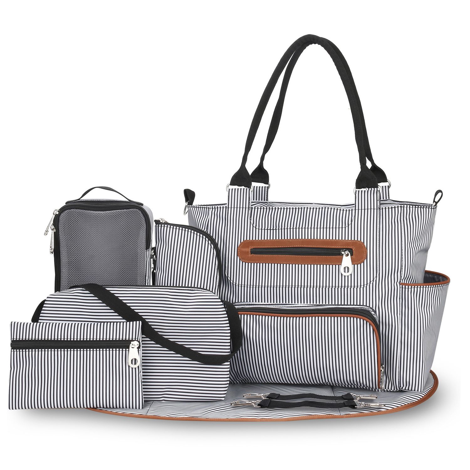 8Pcs Baby Nappy Diaper Bags Set for Mom Dad Mummy Handbags Multifunctional Diaper Changing Bags with Bottle Bag Mesh Bag Purse Diaper Pad 2 Burp Cloths 2 Hook Straps - Image 15