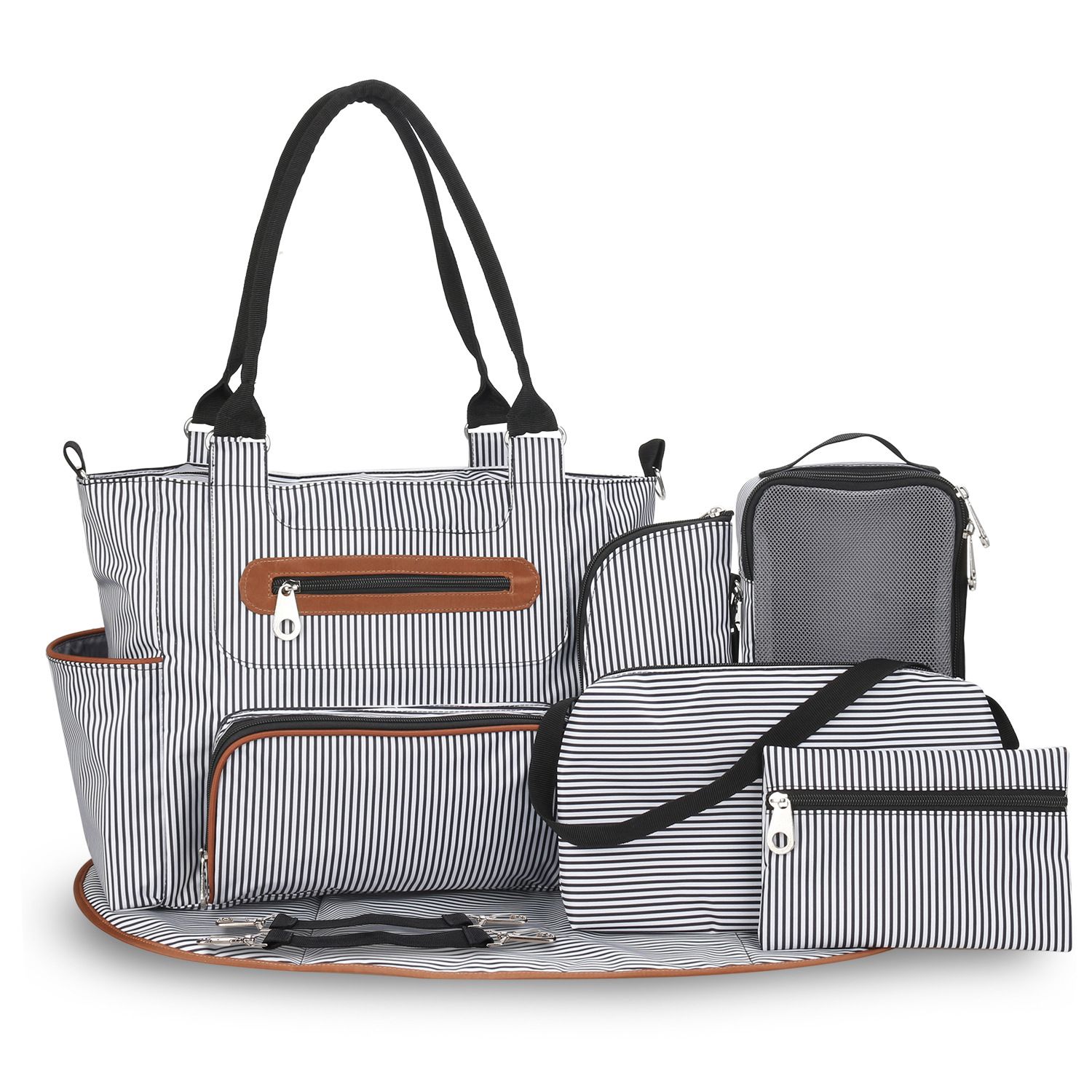 8Pcs Baby Nappy Diaper Bags Set for Mom Dad Mummy Handbags Multifunctional Diaper Changing Bags with Bottle Bag Mesh Bag Purse Diaper Pad 2 Burp Cloths 2 Hook Straps - Image 18
