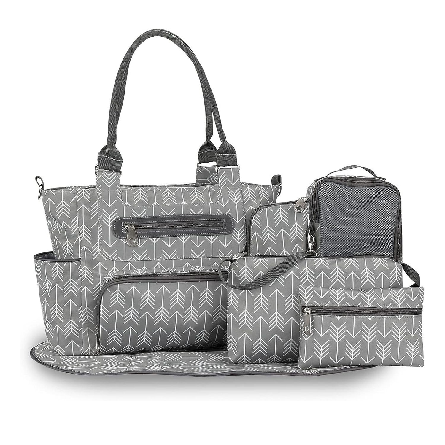 8Pcs Baby Nappy Diaper Bags Set for Mom Dad Mummy Handbags Multifunctional Diaper Changing Bags with Bottle Bag Mesh Bag Purse Diaper Pad 2 Burp Cloths 2 Hook Straps - Image 10
