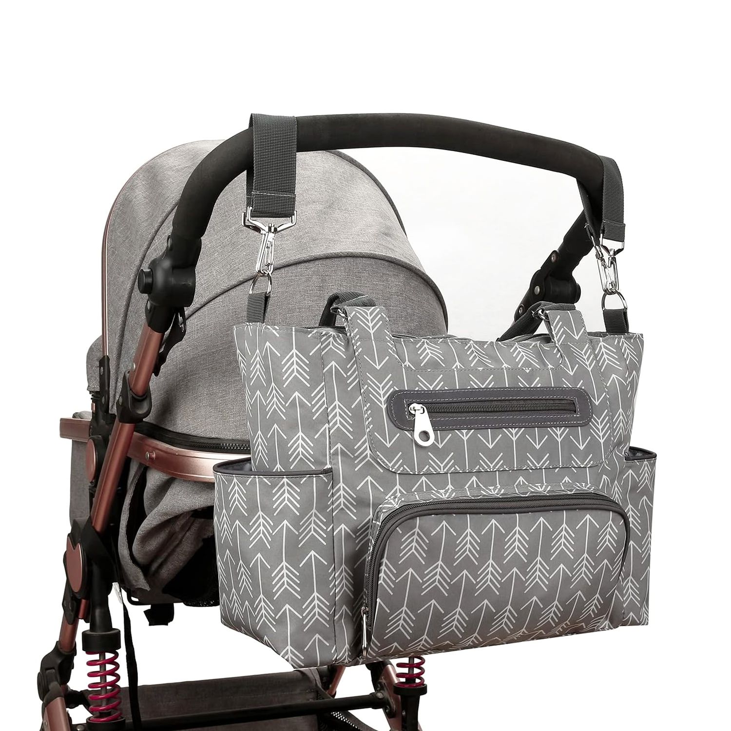 8Pcs Baby Nappy Diaper Bags Set for Mom Dad Mummy Handbags Multifunctional Diaper Changing Bags with Bottle Bag Mesh Bag Purse Diaper Pad 2 Burp Cloths 2 Hook Straps - Image 13