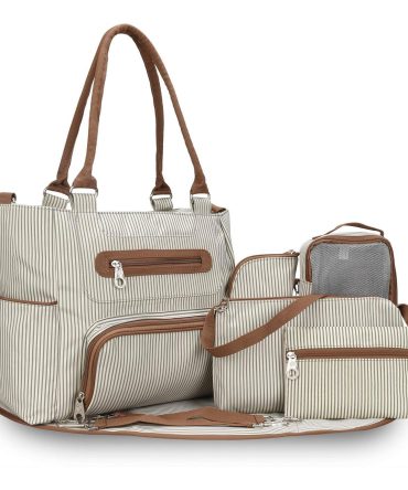 8Pcs Baby Nappy Diaper Bags Set for Mom Dad Mummy Handbags Multifunctional Diaper Changing Bags with Bottle Bag Mesh Bag Purse Diaper Pad 2 Burp Cloths 2 Hook Straps