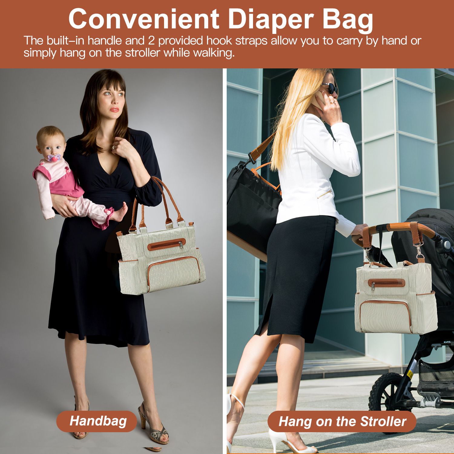 8Pcs Baby Nappy Diaper Bags Set for Mom Dad Mummy Handbags Multifunctional Diaper Changing Bags with Bottle Bag Mesh Bag Purse Diaper Pad 2 Burp Cloths 2 Hook Straps - Image 6
