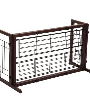 38"-71" Adjustable Wooden Pet Gate for Dogs, Indoor Freestanding Dog Fence for Doorways, Stairs, Deep Brown