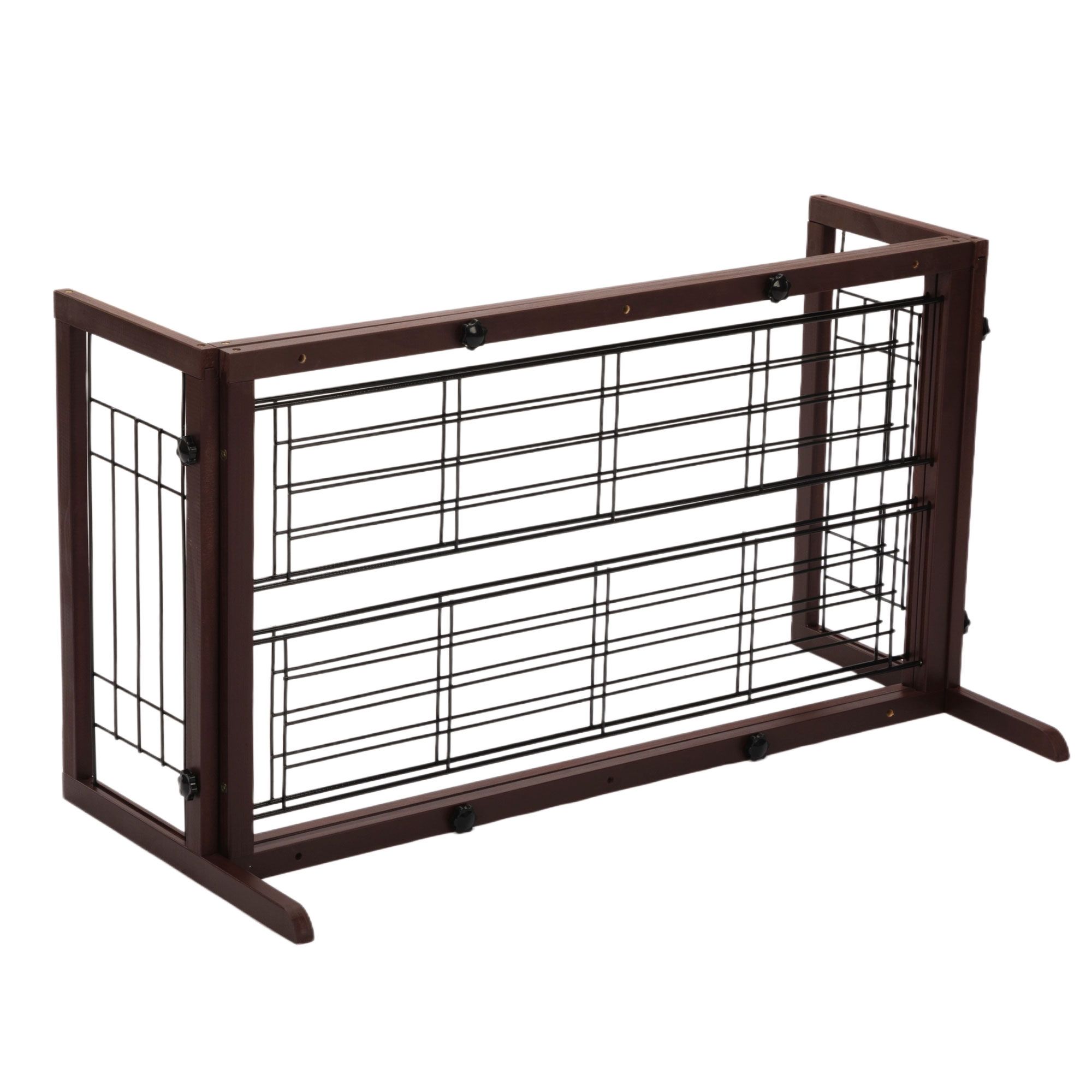 38"-71" Adjustable Wooden Pet Gate for Dogs, Indoor Freestanding Dog Fence for Doorways, Stairs, Deep Brown - Image 2