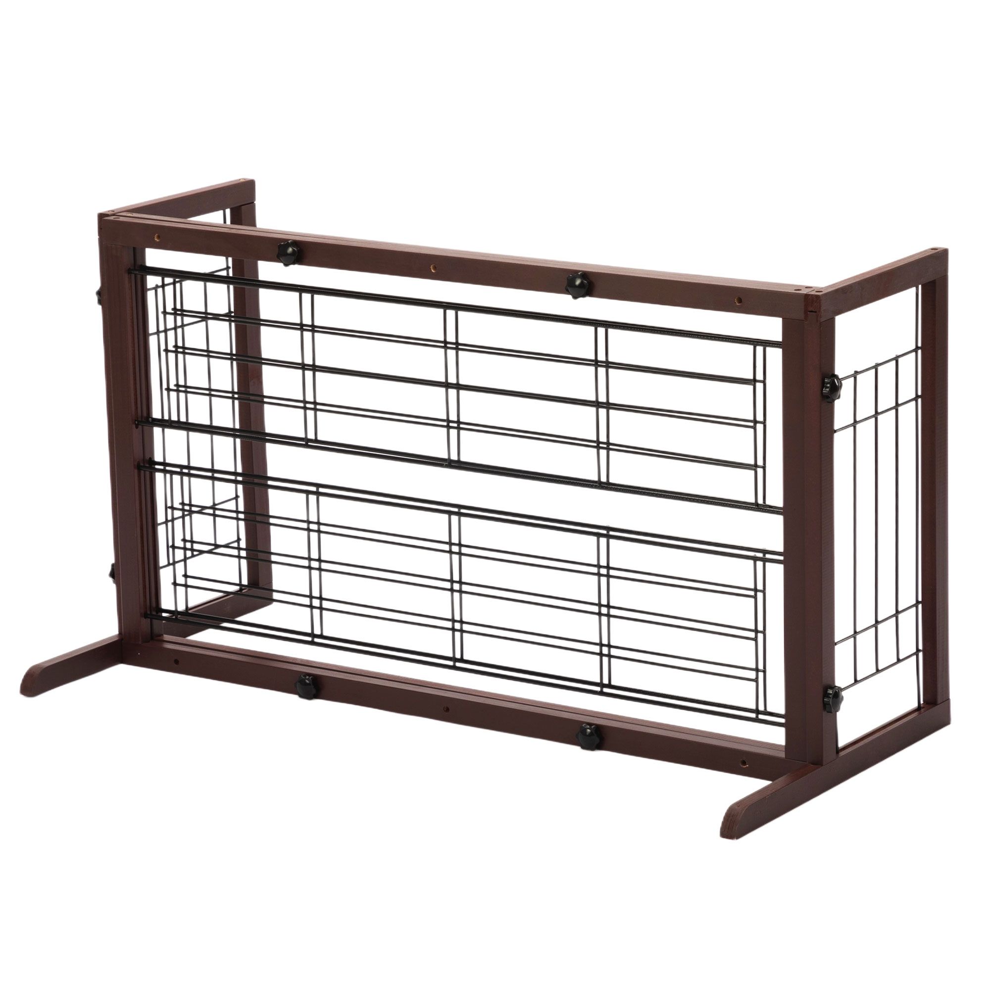 38"-71" Adjustable Wooden Pet Gate for Dogs, Indoor Freestanding Dog Fence for Doorways, Stairs, Deep Brown - Image 3