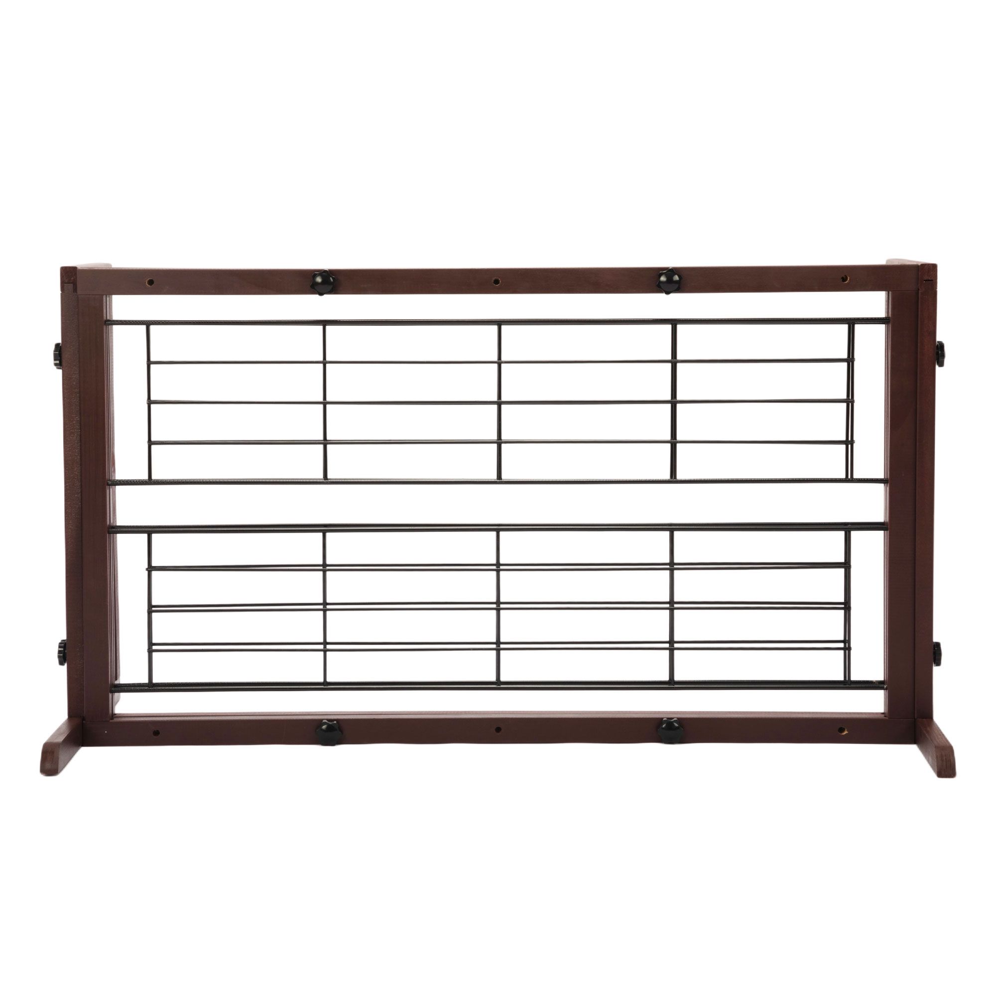 38"-71" Adjustable Wooden Pet Gate for Dogs, Indoor Freestanding Dog Fence for Doorways, Stairs, Deep Brown - Image 4
