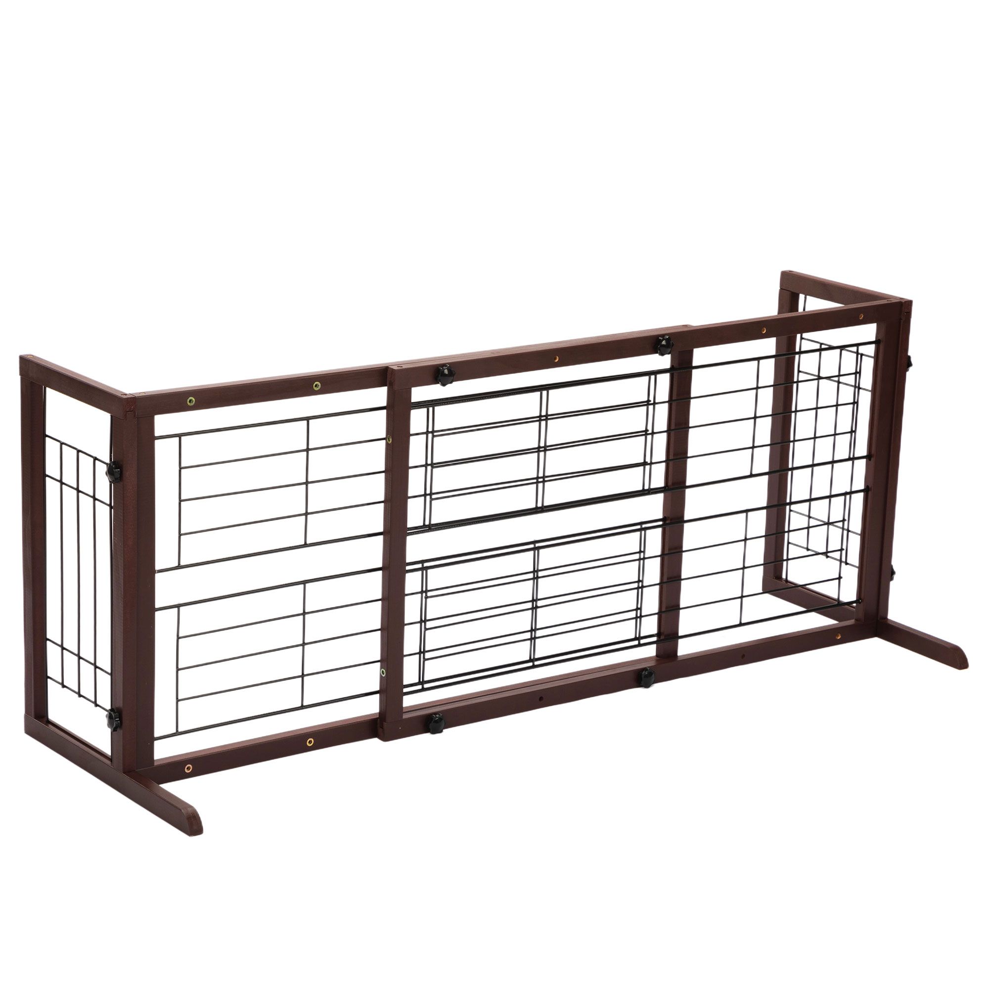 38"-71" Adjustable Wooden Pet Gate for Dogs, Indoor Freestanding Dog Fence for Doorways, Stairs, Deep Brown - Image 6