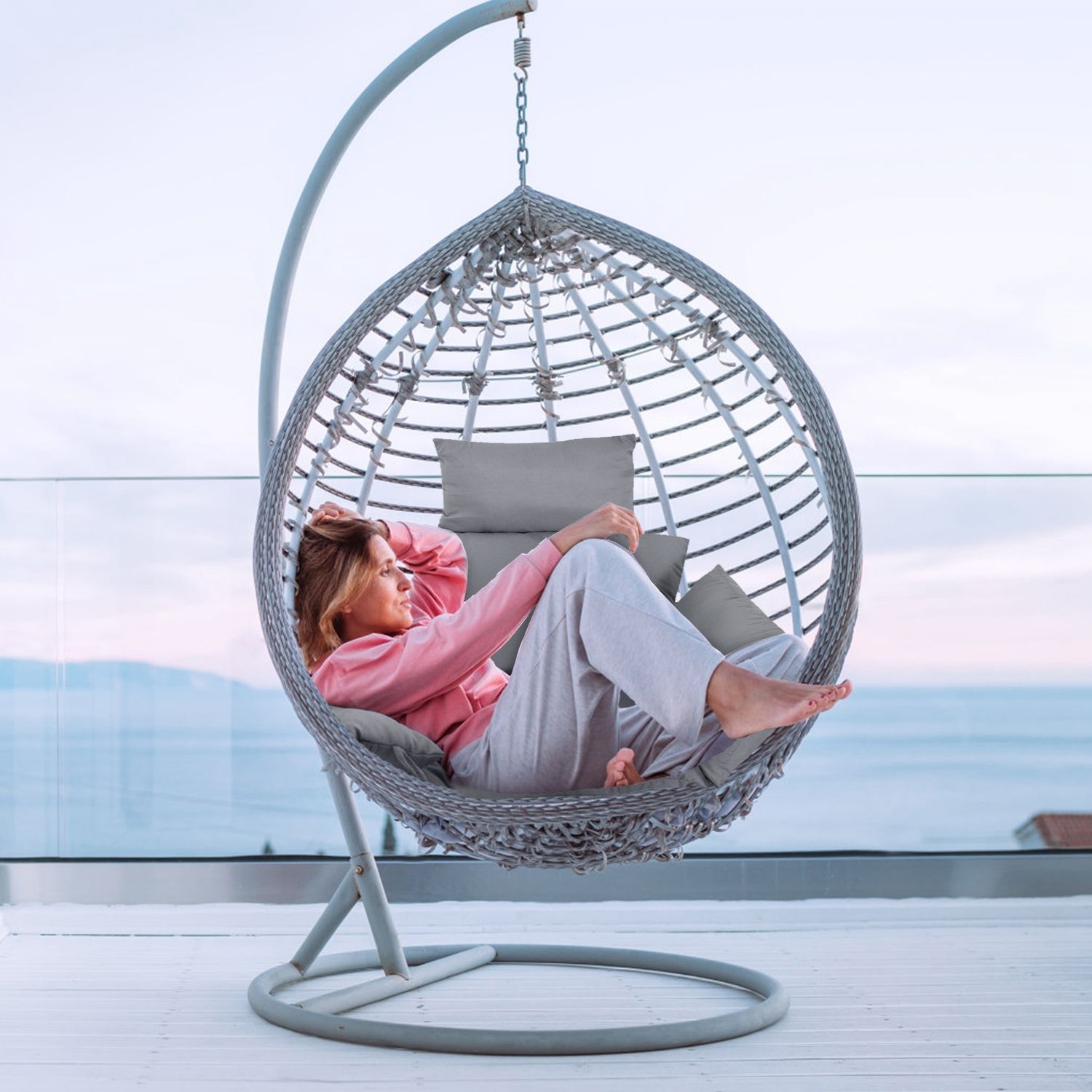 Egg Chair Cushion Hanging Basket Seat Cushion Thicken Soft Egg Swing Chair Pad Hanging Egg Chair Cushion with Headrest - Image 29