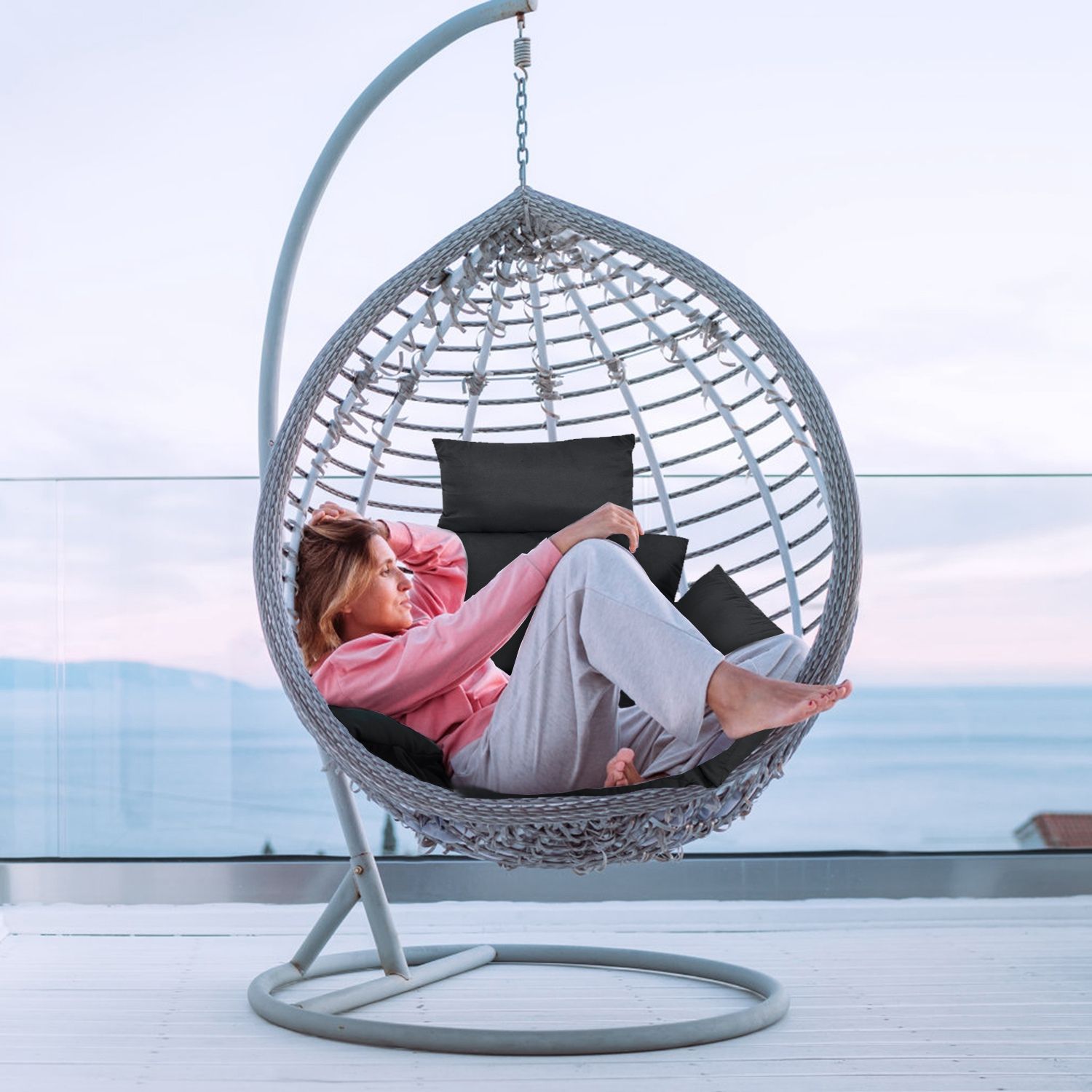 Egg Chair Cushion Hanging Basket Seat Cushion Thicken Soft Egg Swing Chair Pad Hanging Egg Chair Cushion with Headrest - Image 19