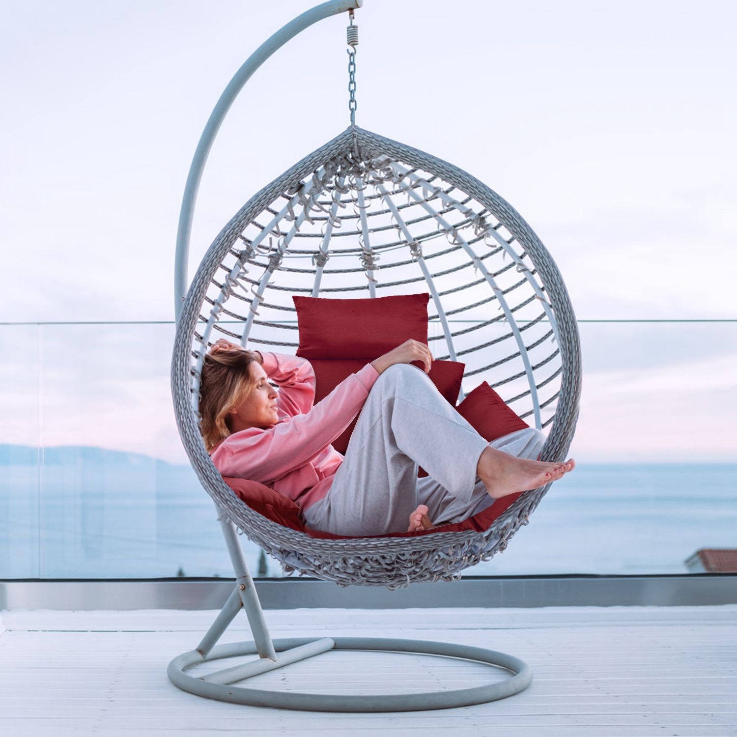 Egg Chair Cushion Hanging Basket Seat Cushion Thicken Soft Egg Swing Chair Pad Hanging Egg Chair Cushion with Headrest - Image 23