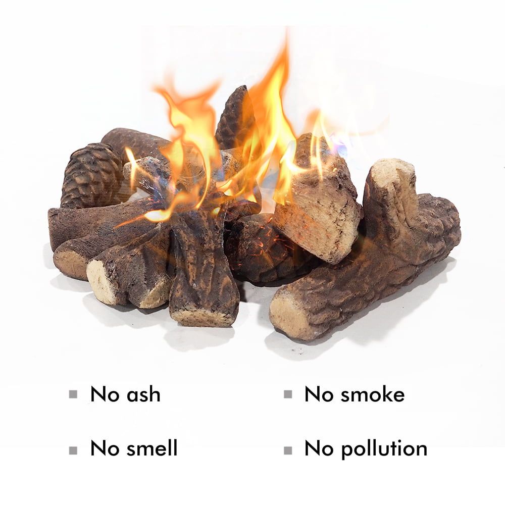 9 Pcs Fake Gas Fireplace Logs ; Ceramic Wood Fire Pit Logs Sets for Indoor or Outdoor Fireplace - Image 2