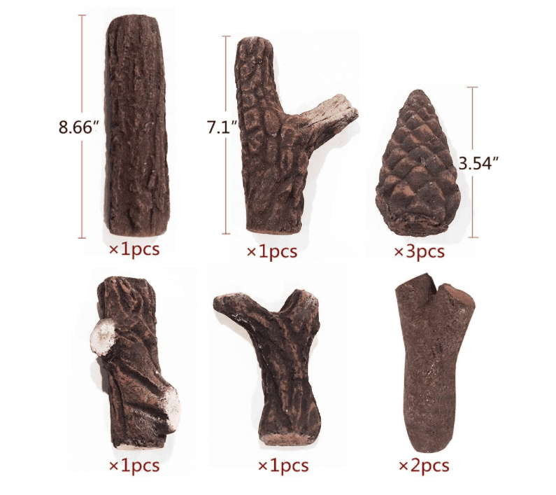 9 Pcs Fake Gas Fireplace Logs ; Ceramic Wood Fire Pit Logs Sets for Indoor or Outdoor Fireplace - Image 3