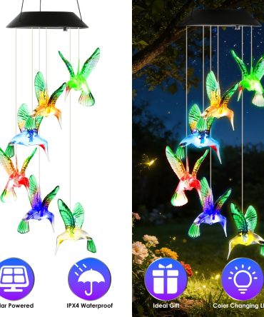 1Pc/2Pcs Options -- LED Solar Hummingbird Wind Chime Solar String Lights 6 LEDs Color-Changing IP65 Waterproof Decorative Lamp